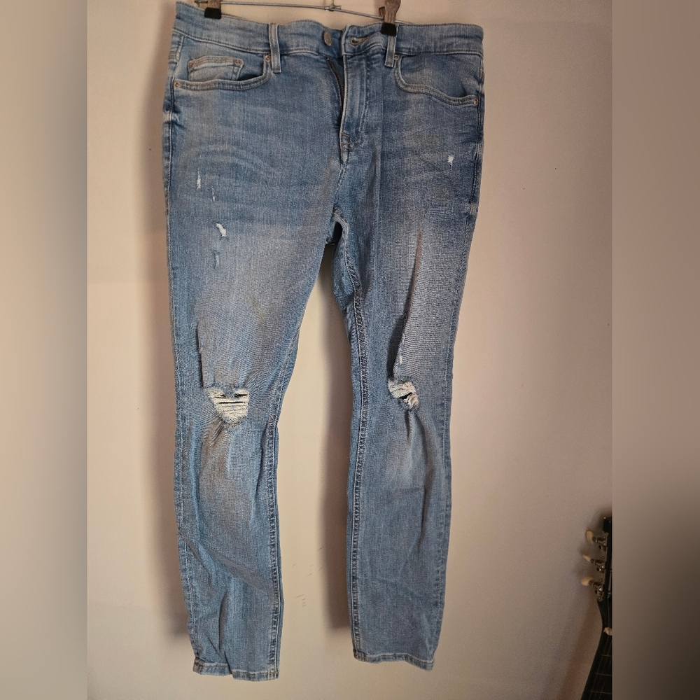 Asos Men's Light Blue Distressed Skinny Jeans W32 L32